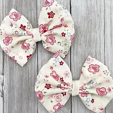 Floral-Cream Pigtail Bows