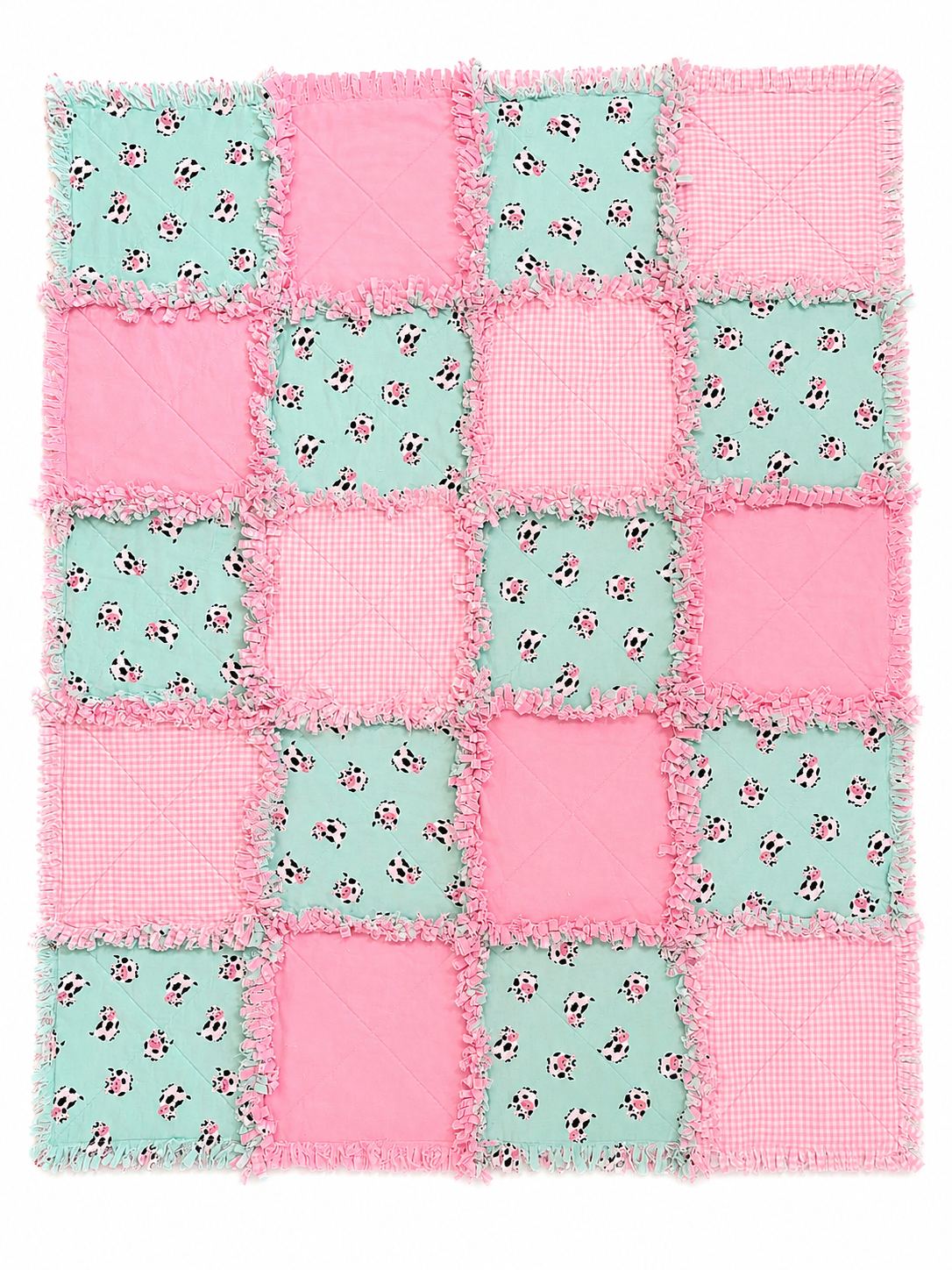 Baby Rag Quilt-Cow Pink and Teal